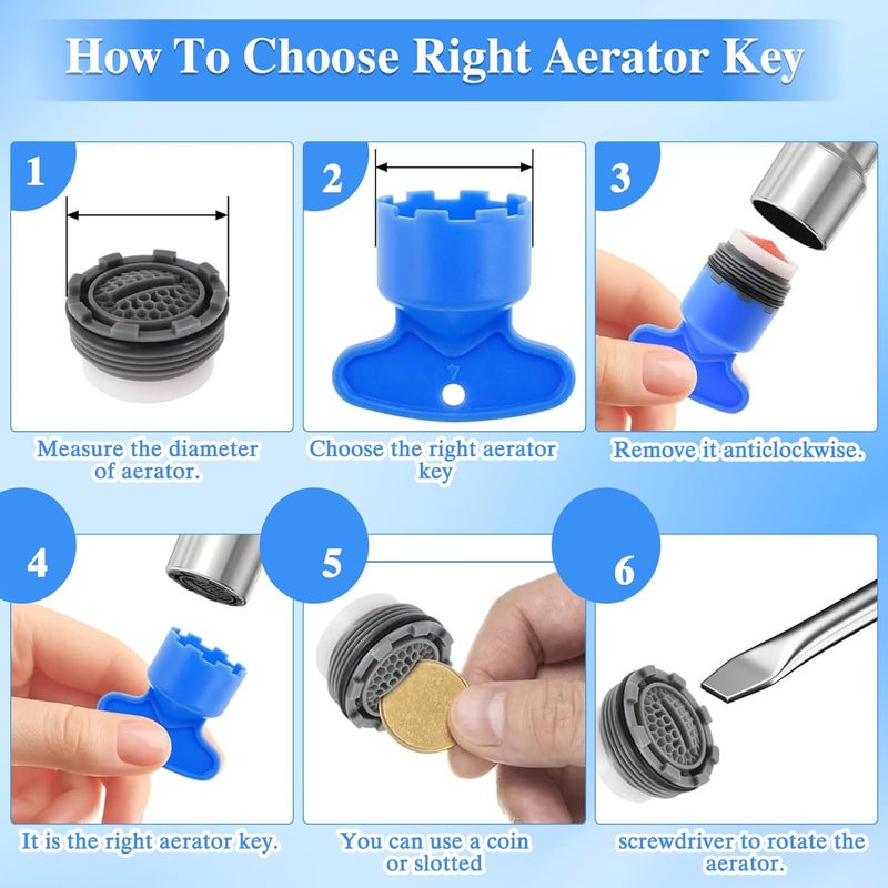 CoolShef مجموعة أدوات إزالة هواء الصنبور 17 قطعة – 12 هواء صنبور مع محددات تدفق و 5 مفاتيح هواء صنبور، مجموعة مفاتيح ربط هواء للصنبور M16.5 M18.5 M21.5 M24mm للحمام والمطبخ - Image 3