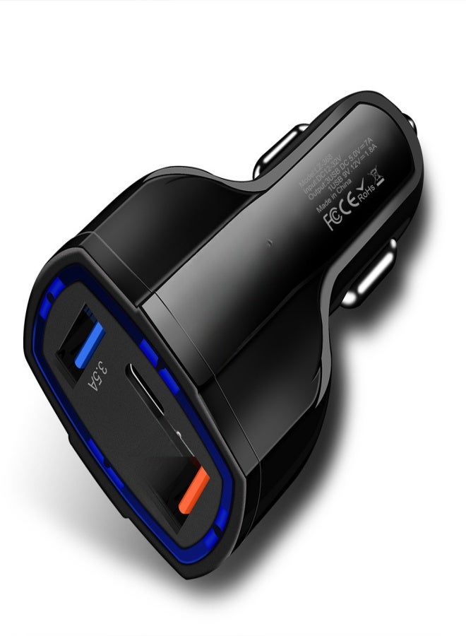 شاحن سيارة مزود بتقنية الشحن السريع PD ومنفذي USB مزدوجين، يدعم الشحن السريع لسيارات الدفع الرباعي بجهد 12-24 فولت - Image 1
