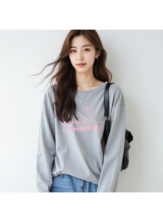 Your Sun Printed Women'S Long Sleeve T-Shirt Women'S Base Layer Loose Fit Pure Cotton T-Shirt Women - Image 2