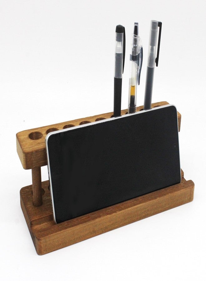 VKSG Wooden Pen Holder for Desk, Solid Walnut Pencil Stand Pen Displays with 9 Slots and Cell Phone Holder, Aesthetic Pens Organizer for Minimalist Office Desk Decor - Image 1