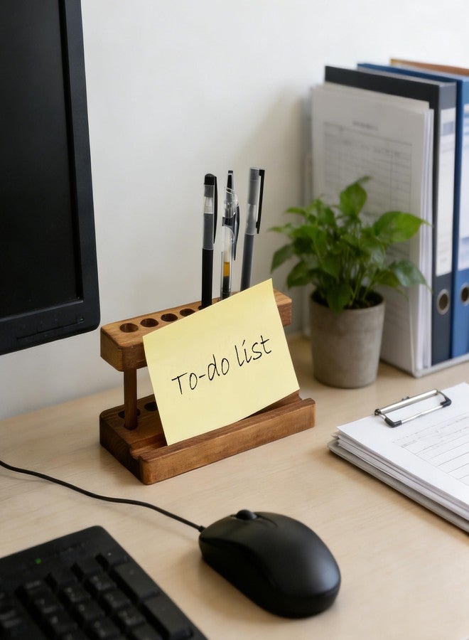 VKSG Wooden Pen Holder for Desk, Solid Walnut Pencil Stand Pen Displays with 9 Slots and Cell Phone Holder, Aesthetic Pens Organizer for Minimalist Office Desk Decor - Image 3