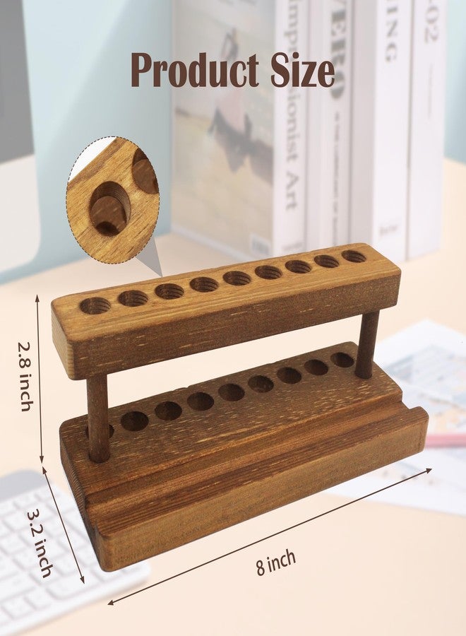 VKSG Wooden Pen Holder for Desk, Solid Walnut Pencil Stand Pen Displays with 9 Slots and Cell Phone Holder, Aesthetic Pens Organizer for Minimalist Office Desk Decor - Image 2