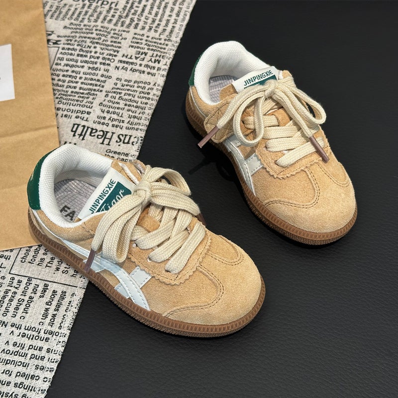 Autumn 2024 New Childrens Retro German Training Shoes Boys and Girls Leather Sneakers Middle and Big Childrens Leisure Students Sports Tide camel
