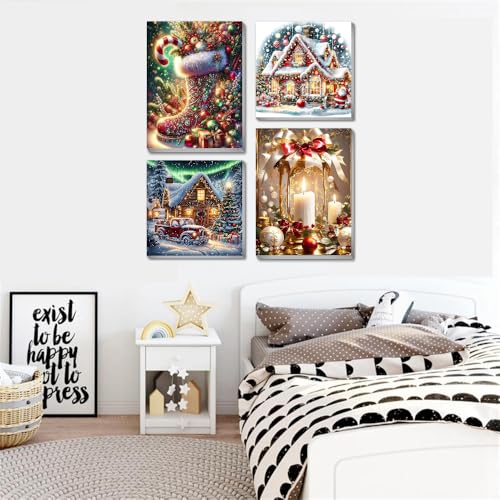 NEGEKFKX 4 pack Christmas Paint by Numbers Kit for Adults Beginner with framedWinter Easy Adult Paint by Number Kits on Canvas DIY Painting for Beginners Art by Numbers for Home Wall Decor 10x1210x10 Inch - Image 3