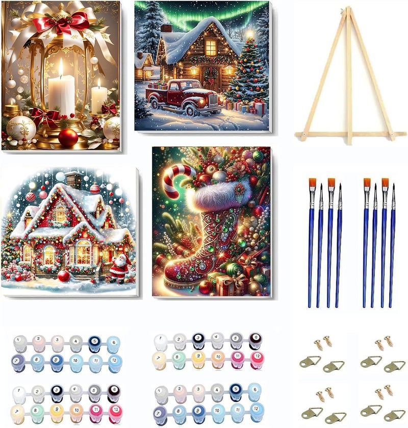NEGEKFKX 4 pack Christmas Paint by Numbers Kit for Adults Beginner with framedWinter Easy Adult Paint by Number Kits on Canvas DIY Painting for Beginners Art by Numbers for Home Wall Decor 10x1210x10 Inch - Image 2