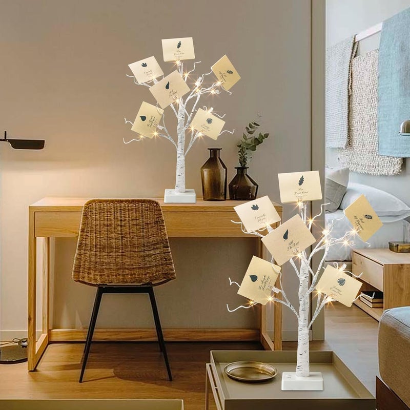 EAMBRITE Money Tree Gift Holder, Lighted Birch Tree 2FT 24LED, Battery/USB Powered Timer Light Up Display Twig Gift Card Tree with 6 Clear Clips and 6 Cards for Home Christmas Graduation Photo Memo - Image 5