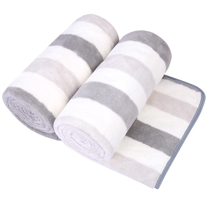 JML Microfiber Bath Towels  Bath Towel 2 Pack(30"" x 60"")  Oversized  Soft  Super Absorbent and Fast Drying  Multipurpose Use for Sports  Fitness  Yoga  Cabana Stripe Grey - Image 1
