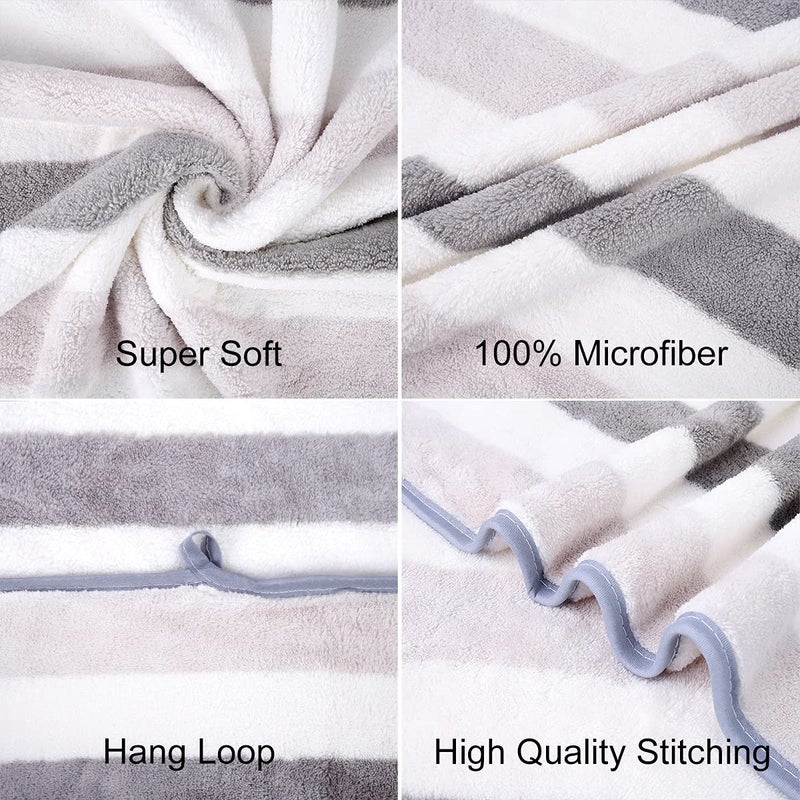 JML Microfiber Bath Towels  Bath Towel 2 Pack(30"" x 60"")  Oversized  Soft  Super Absorbent and Fast Drying  Multipurpose Use for Sports  Fitness  Yoga  Cabana Stripe Grey - Image 3