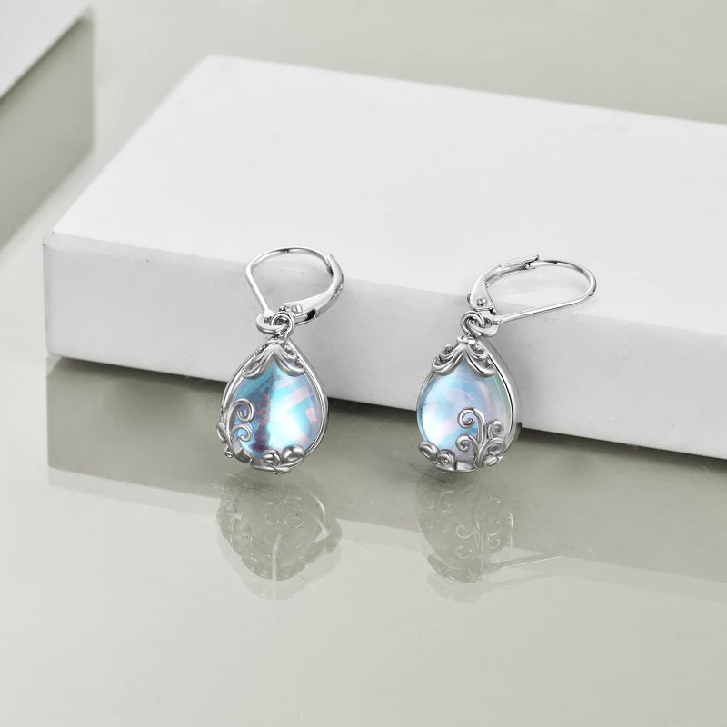 POPLYKE Moonstone Filigree Teardrop Drop Dangle Earrings Sterling Silver Leverback Earrings Moonstone Jewelry Gifts for Women - Image 5