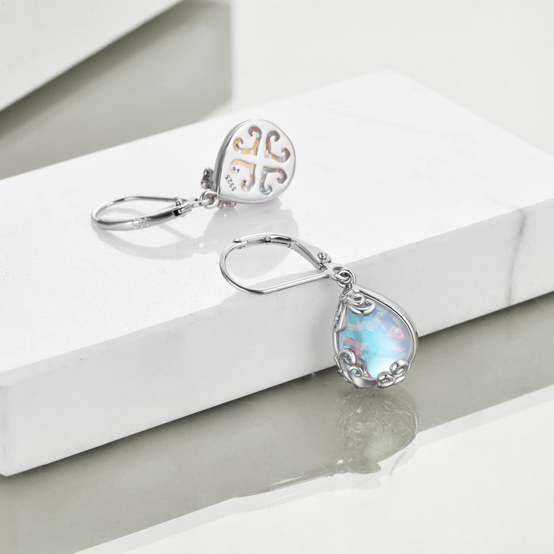 POPLYKE Moonstone Filigree Teardrop Drop Dangle Earrings Sterling Silver Leverback Earrings Moonstone Jewelry Gifts for Women - Image 4