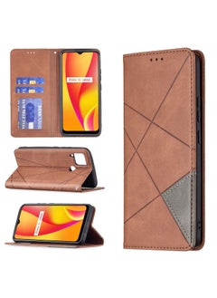 HuHa Case Cover For Realme C15 / C12 / C25 Rhombus Texture Horizontal Flip Magnetic Leather Case with Holder & Card Slots Brown 