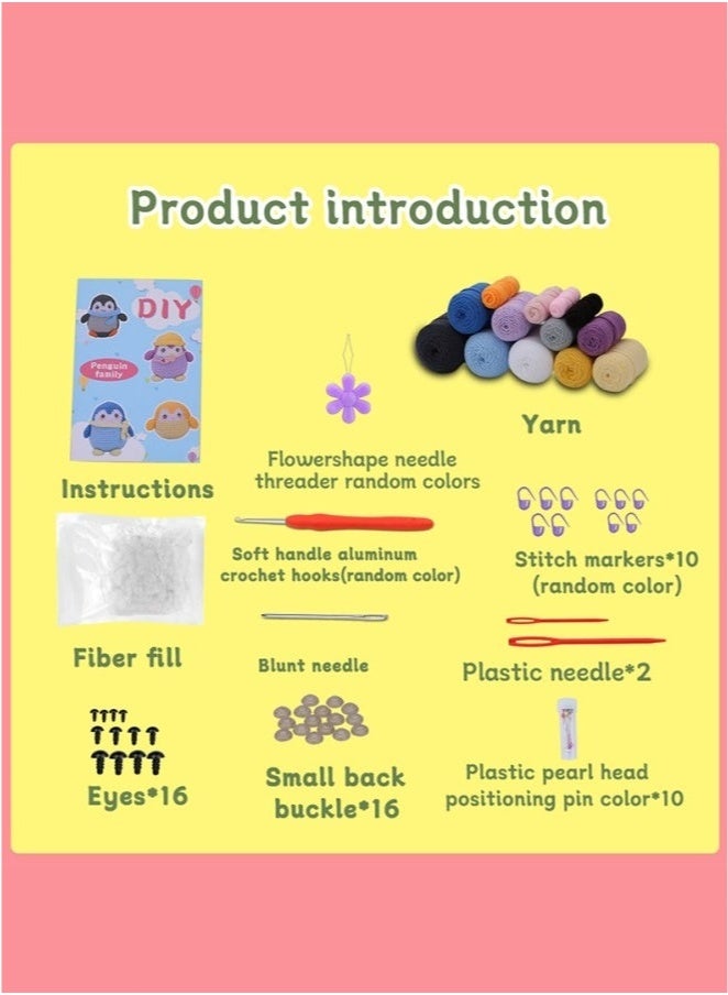 Beauenty 4-Piece Penguins Dolls, Crochet Kit for Beginners, Crochet Set for Kids, Crocheting Knitting Kit, Includes All Crochet Accessories and Step-by-Step Video Tutorials - Image 3