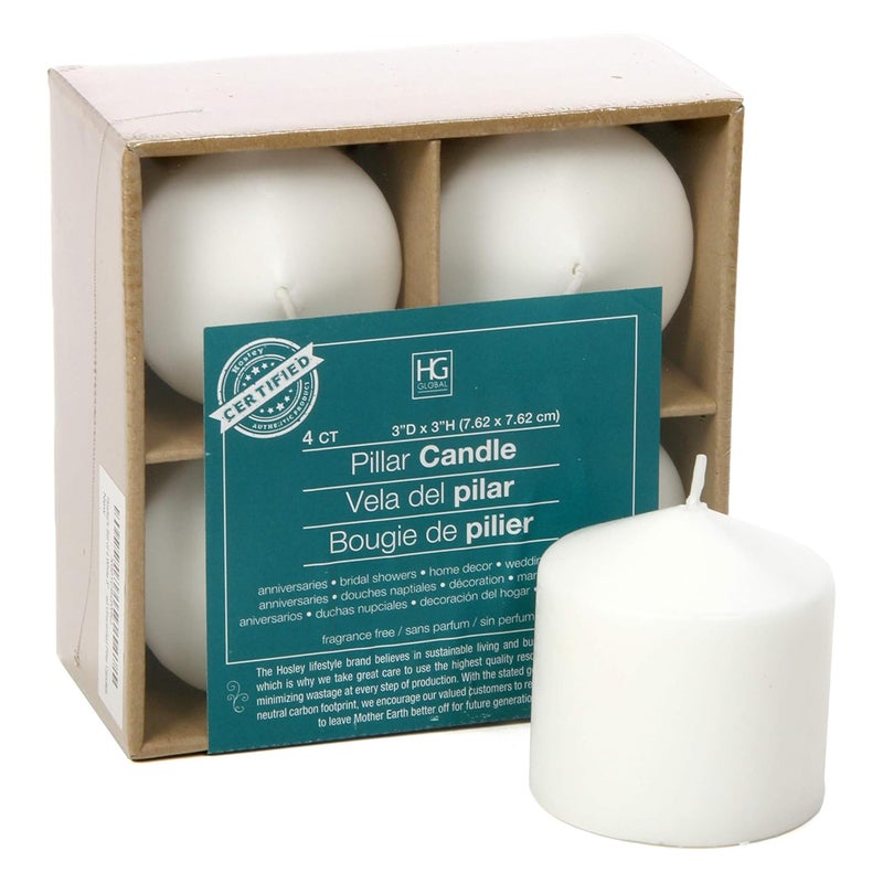 Hosley Set of 4 HandPoured White Unscented Candle 3 Inch High Long Lasting Burning up to 40 Hours Burn Time Perfect for Dcor Weddings Christmas Dcor Dinner Table