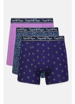 Men 3 Pieces All Over Print Boxer Briefs, Navy