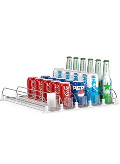 Soda Can Dispenser for Refrigerator,Self-Pushing Drink Organizer for Fridge, Width Adjustable Fridge Organization, Beer Pop Can Water Bottle Drink Dispenser for Fridge