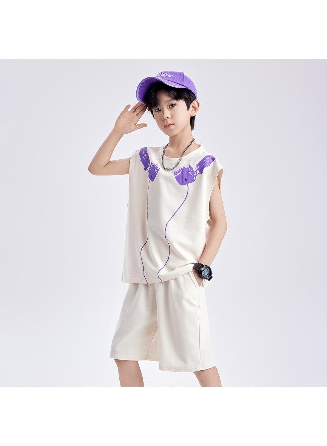 Badibadi Children's Set Summer Style For Big Kids Boys Headphone Print Vest Set Comfortable - Image 4