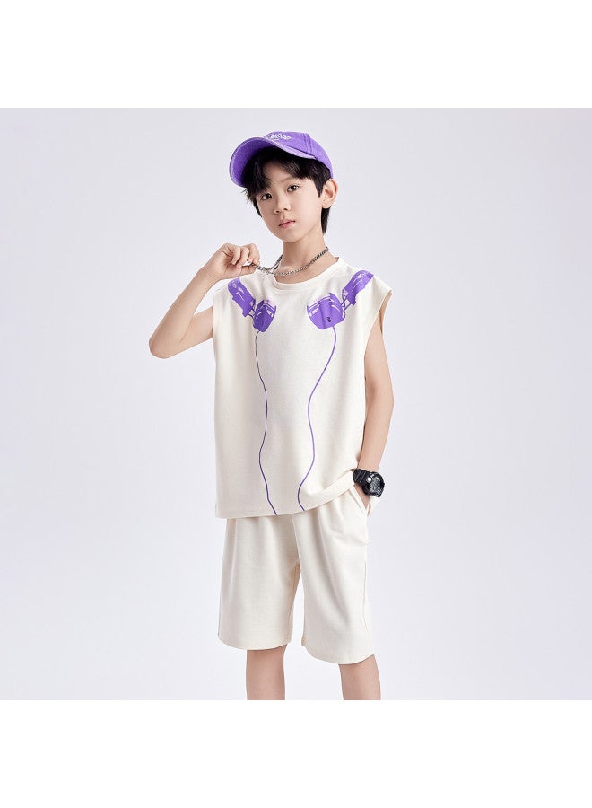 Badibadi Children's Set Summer Style For Big Kids Boys Headphone Print Vest Set Comfortable - Image 3