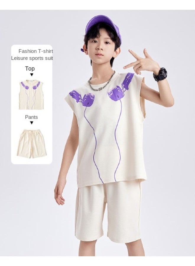 Badibadi Children's Set Summer Style For Big Kids Boys Headphone Print Vest Set Comfortable - Image 1