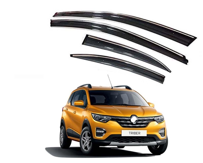 Auto E-Shopping Compatible Chromeline Silverline Door Visor Wind Deflector for Renault Triber Set of 4 Pieces - Image 1
