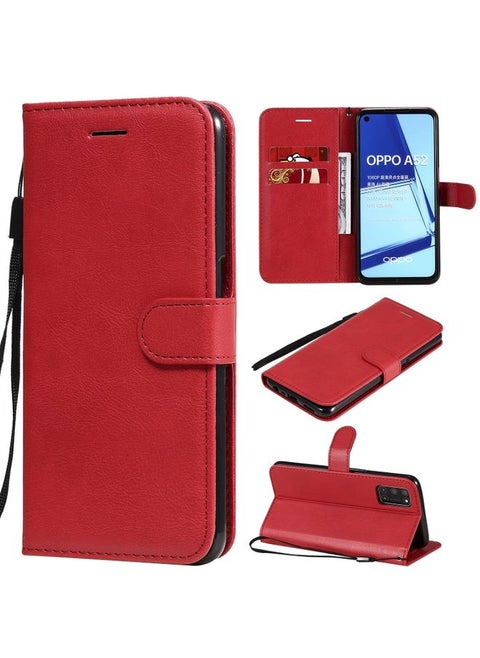 Case Cover For Oppo A52 / A72 / A92 Solid Color Horizontal Flip Protective Leather Case with Holder & Card Slots & Wallet & Photo Frame & Lanyard Red