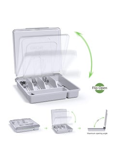QINOL Silverware Tray With Lid Utensil Drawer Organizer For Kitchen Countertop Plastic Flatware Organizers And Storage Holder 5 Compartments White  - Image 4