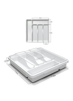 QINOL Silverware Tray With Lid Utensil Drawer Organizer For Kitchen Countertop Plastic Flatware Organizers And Storage Holder 5 Compartments White  - Image 3