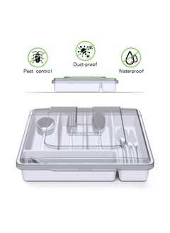 QINOL Silverware Tray With Lid Utensil Drawer Organizer For Kitchen Countertop Plastic Flatware Organizers And Storage Holder 5 Compartments White  - Image 2