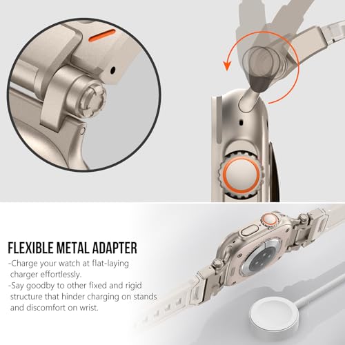 KADES Rugged TPU Sport Band for Apple Watch Ultra 3/2/1 49mm, Metal Connectors for Apple Watch Series 11/10 46mm Series SE3/9/8/SE2/7/6/SE/5/4/3/2/1 45mm/44mm/42mm, Titanium/Starlight - Image 3