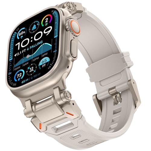 KADES Rugged TPU Sport Band for Apple Watch Ultra 3/2/1 49mm, Metal Connectors for Apple Watch Series 11/10 46mm Series SE3/9/8/SE2/7/6/SE/5/4/3/2/1 45mm/44mm/42mm, Titanium/Starlight - Image 1