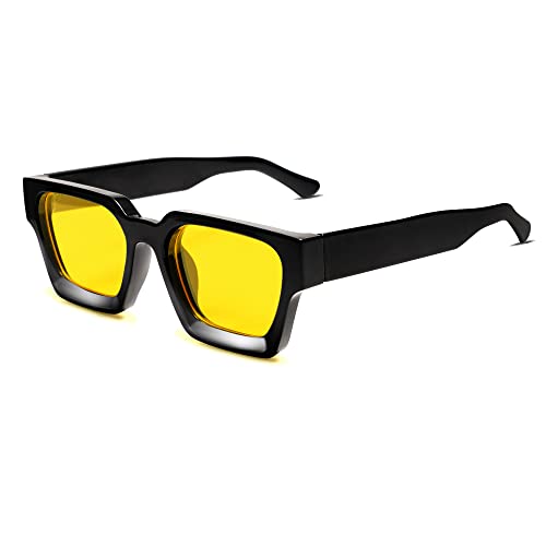 VANLINKER Thick Square Sunglasses for Men Women Retro Chunky Rectangle Shades UV400 Protection VL9731 Black Frame/Yellow Tinted Lense - Image 1