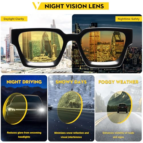 VANLINKER Thick Square Sunglasses for Men Women Retro Chunky Rectangle Shades UV400 Protection VL9731 Black Frame/Yellow Tinted Lense - Image 4