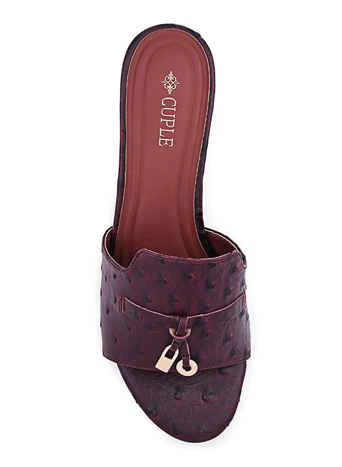 Cuple Maroon Cuple Cutout Strap Block Heel Sandals for Women | Best Price UAE