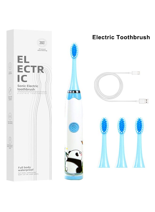 Super ZYouth Kids Electric Toothbrush, Sonic Rechargeable Brush With 4 Replacement Heads Blue Panda - Image 1