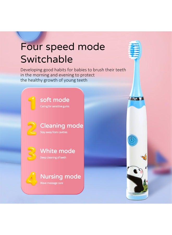 Super ZYouth Kids Electric Toothbrush, Sonic Rechargeable Brush With 4 Replacement Heads Blue Panda - Image 4