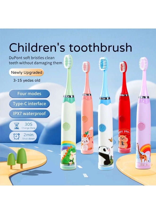 Super ZYouth Kids Electric Toothbrush, Sonic Rechargeable Brush With 4 Replacement Heads Blue Panda - Image 5