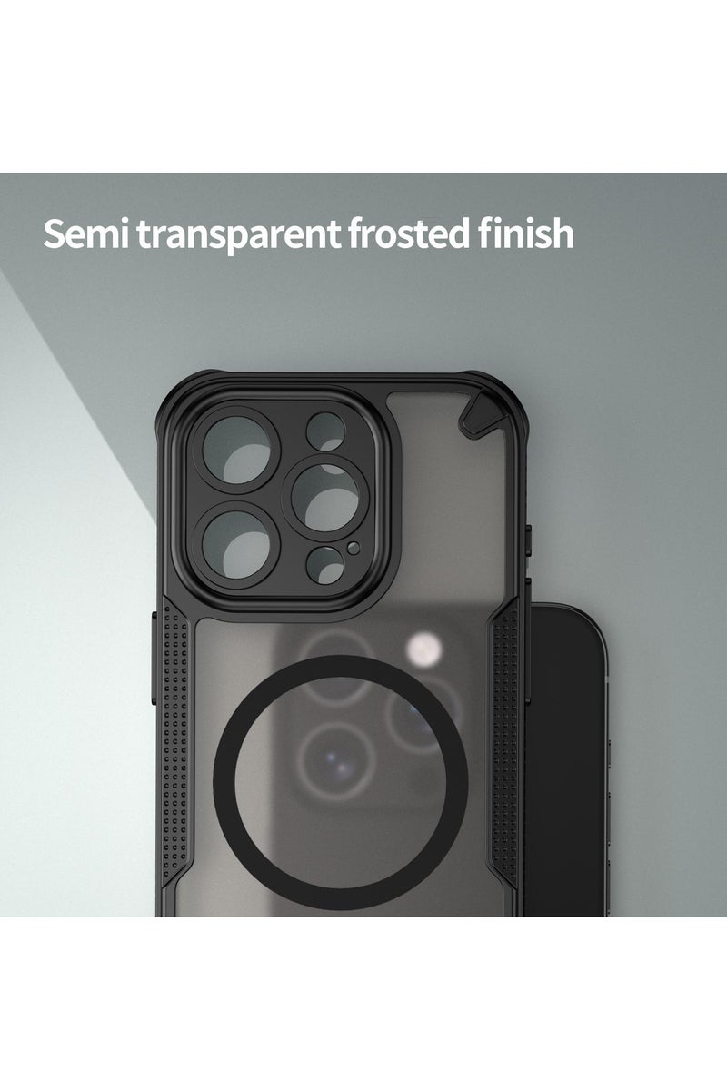 غطاء حمايه لهاتف ايفون 15 برو ماكس جراب ارمور مغناطيسي ياتي بحواف مرتفعة حول الشاشة وعدسة الكاميرا تساعد على منع الخدوش - أسود - Image 4
