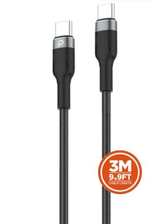 بروماس كابل شحن سريع تايب سي إلى تايب سي بطول 3 متر – قدرة 60W و 5A – سلك نايلون قوي ومتين موديل PM-0225