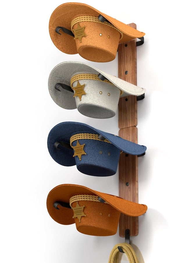 Midukit Cowboy Hat Rack For Wall, Cowboy Hat Holder For 4 Hats With Hooks,Rustic Metal Cowboy Hat Hanger For Wall With Pine Board,Western Hat Rack For Cowboy Hat,1 Pack - Image 1