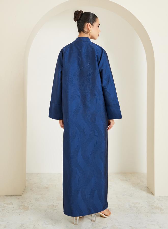Amirah Women Navy Blue Jacquard Abaya - Image 4