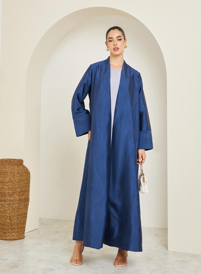 Amirah Women Navy Blue Jacquard Abaya - Image 1