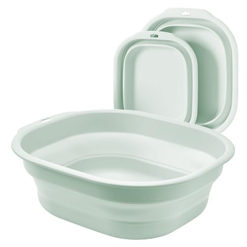 Bellglee 2 Pack Collapsible Wash Basin Set Foldable Dish Tub Small Medium Portable Sink for Kitchen Camping RV Baby Bottles Laundry Plastic Washbasin Green - Image 1