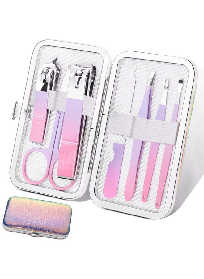 Aceoce Manicure Set Women Nail Clippers Professional Manicure Pedicure Kit Stainless Steel Nail Cutters Grooming Kit Personal Care Tools with Travel Case Gift for Women Gradual Purple  - Image 1