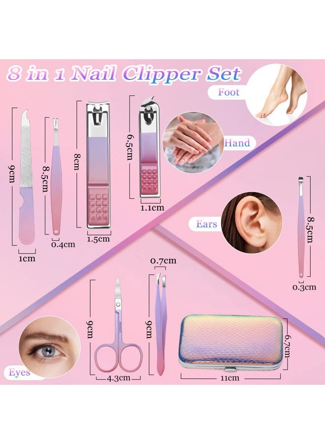 Aceoce Manicure Set Women Nail Clippers Professional Manicure Pedicure Kit Stainless Steel Nail Cutters Grooming Kit Personal Care Tools with Travel Case Gift for Women Gradual Purple  - Image 3