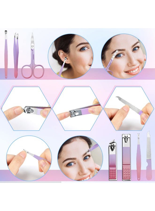 Aceoce Manicure Set Women Nail Clippers Professional Manicure Pedicure Kit Stainless Steel Nail Cutters Grooming Kit Personal Care Tools with Travel Case Gift for Women Gradual Purple  - Image 2