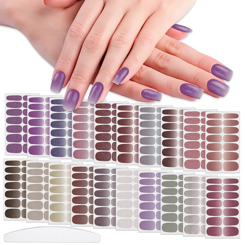 WOKOTO WOKOTO 20 Sheets Full Nail Stickers for Women  Cute Glitter  Solid Design Pink Purple Nail Art Polish Strips for Girls  Women Solid Design Nail Polish Stickers Gel Nail Strips Sticker