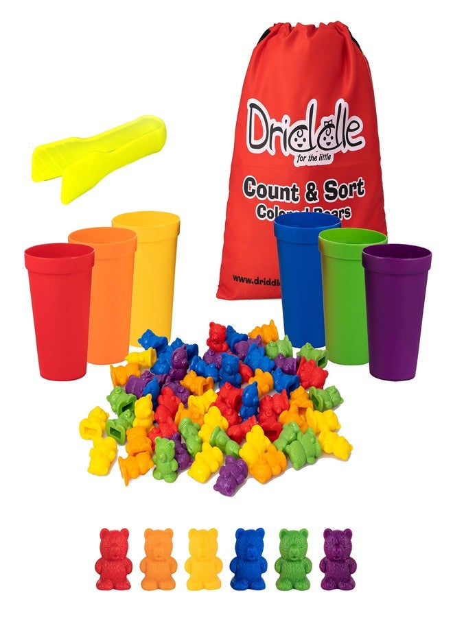 Driddle Colorful Counting Bears with Matching Cups - 60 Bears - Sort, Count & Color Recognition Learning Toy for Toddler & Kids - Montessori Education - Preschool Game - Image 1