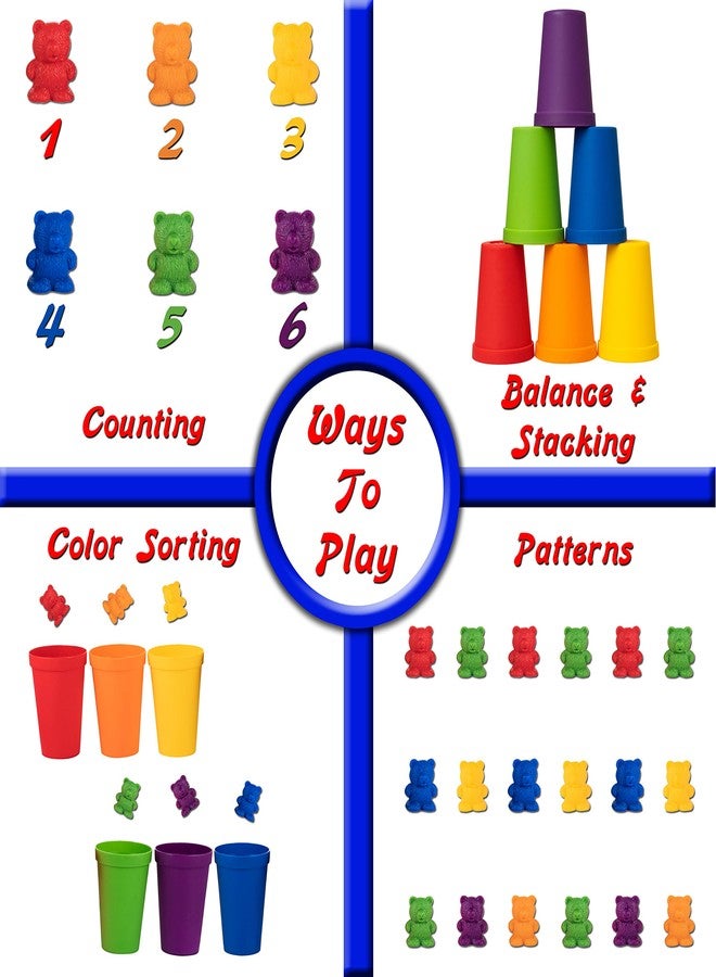 Driddle Colorful Counting Bears with Matching Cups - 60 Bears - Sort, Count & Color Recognition Learning Toy for Toddler & Kids - Montessori Education - Preschool Game - Image 5