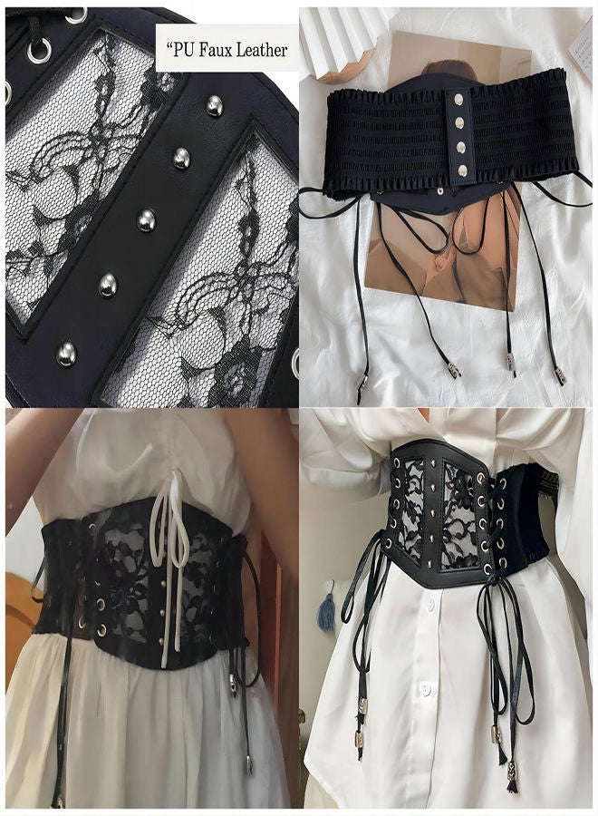 Y&D Women Corset Belt, Belt Female Decorative Gauge Sense of Seniority with Skirt Lace Wide Paragraph Waist Cover Versatile Black Elastic Tunic Decoration With Dress Shirt Outer Wear - Image 5