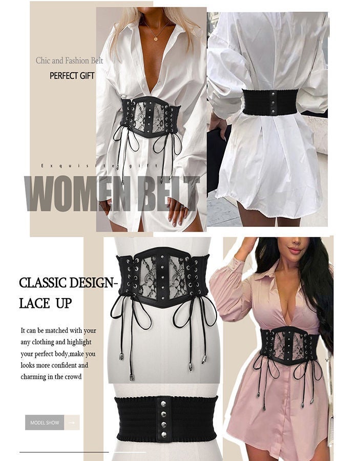Y&D Women Corset Belt, Belt Female Decorative Gauge Sense of Seniority with Skirt Lace Wide Paragraph Waist Cover Versatile Black Elastic Tunic Decoration With Dress Shirt Outer Wear - Image 2