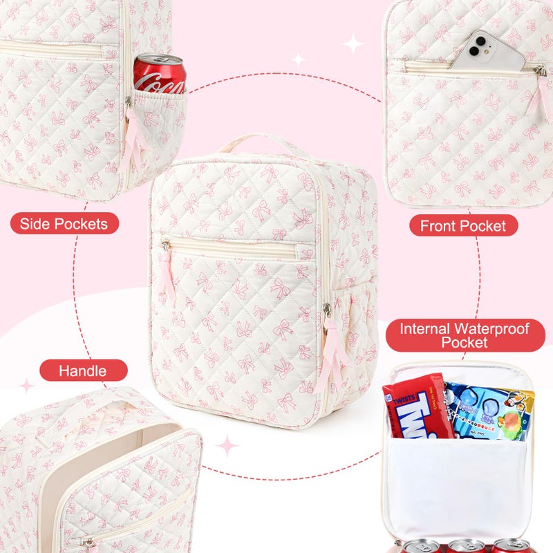 Aileam Lunch Box Lunch Bag for Women Cute Girls Insulated Womens Lunch Bag For Work Quilted Large Capacity Reusable Insulated Cooler for Work School Picnic Travel, Pink Bow - Image 5